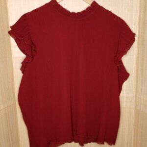 Gibson Womens Plus Maroon Pleated Cap Sleeve Blouse 3XL
